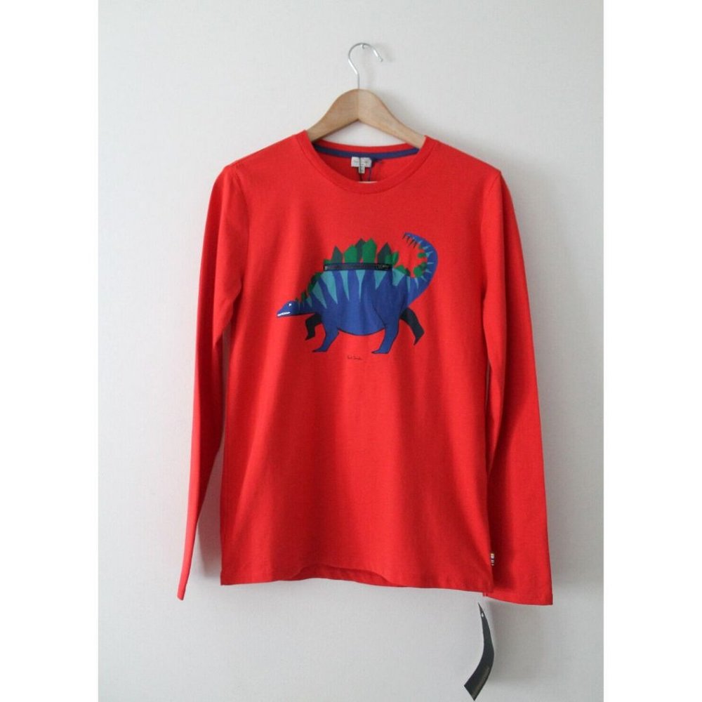 Paul Smith Junior Dinosaur Hidden Zipper Long Sleeve Shirt Size 14A Red